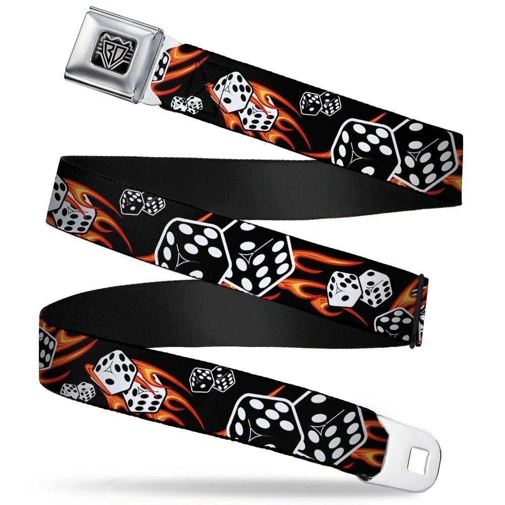 5010 Seatbelt Belt - Flaming Dice - 1.0" Wide - 20-36 Inches in Length